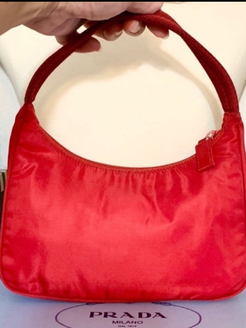 Prada⭐️Tessuto Mini Bag.. Bright Red Nylon Hobo Shoulder Bag - Picture 8 of 16